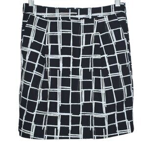 Gap Womens Skirt Size 2 Straight Pockets Squared Pattern Black White Career